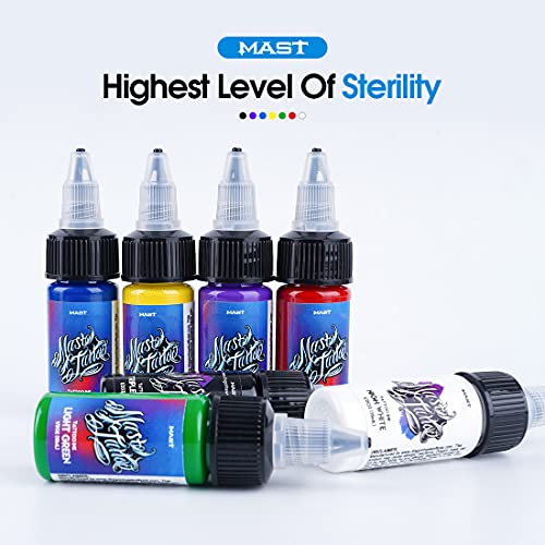 Mast Tattoo Inks 1/2oz (15ml) Kit 7 Bottles Mixed Color Triple Black High White Supply