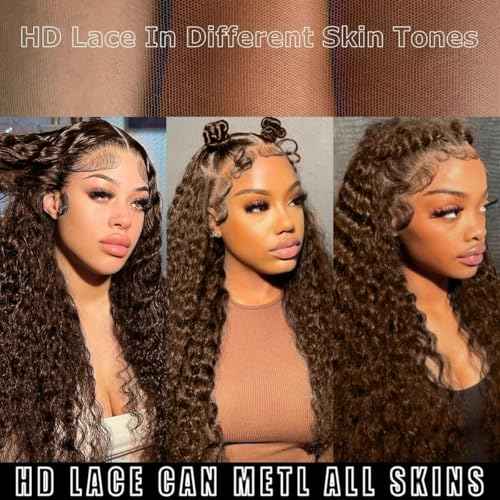 200 Density Chocolate Brown Lace Front Wig Human Hair 20 Inch 13x6 HD Deep Wave Lace Front Wigs Human Hair Colored Deep Curly Lace Frontal Wigs Glueless Wig for Woman Pre Plucked with Natural Hairline
