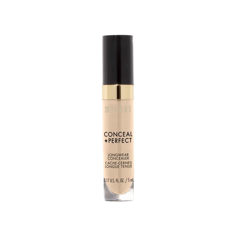 Milani Conceal + Perfect Longwear Concealer Full Coverage Infused with Hyaluronic Acid & Vitamin E, Cover Dark Circles, Blemishes & Skin Imperfections for Long-Lasting Wear - Light Nude