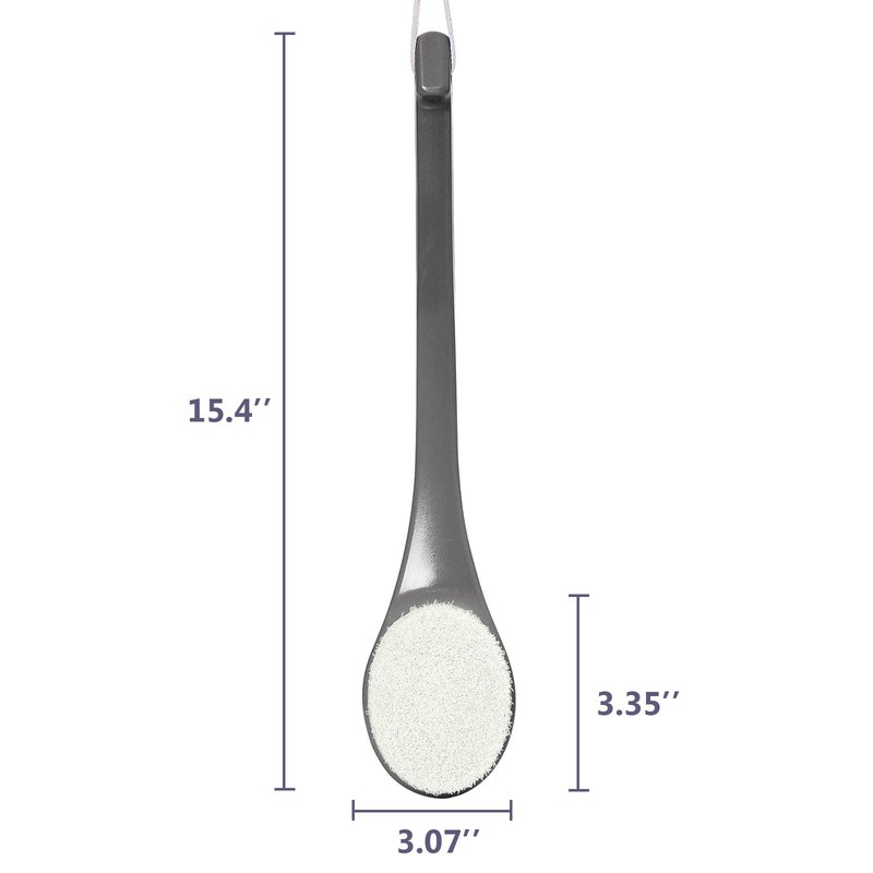 ROLIZOE Bath Brush Long Handle for Shower, Soft Bristle Back Scrubber for Shower, Ergonomics Curved Long Handle Back Brush Exfoliating Body Scrubber with Hook and Lanyard-Grey