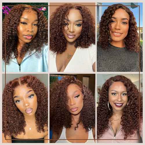 Curly BOB Wig Human Hair 200 Density 5x5 HD Lace Closure Deep Wave Wigs for Black Women Glueless Wear and Go Pre Plucked Deep Wave Wet and Wavy Glueless Wigs Human Hair Chocolate Brown 14 Inch