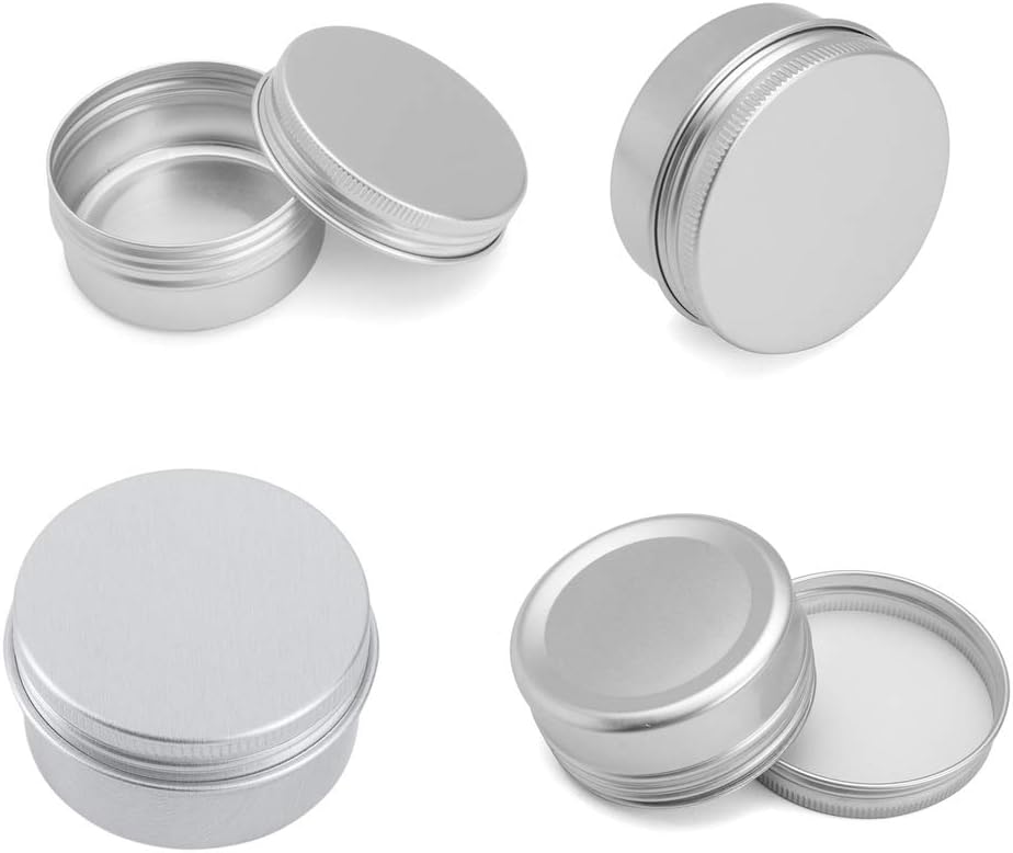 Ymkf Sqqr 60 Pack aluminum round lip balm tin container bottle with screw thread lid - great for store spices, candies, tea or gift giving, (1oz)
