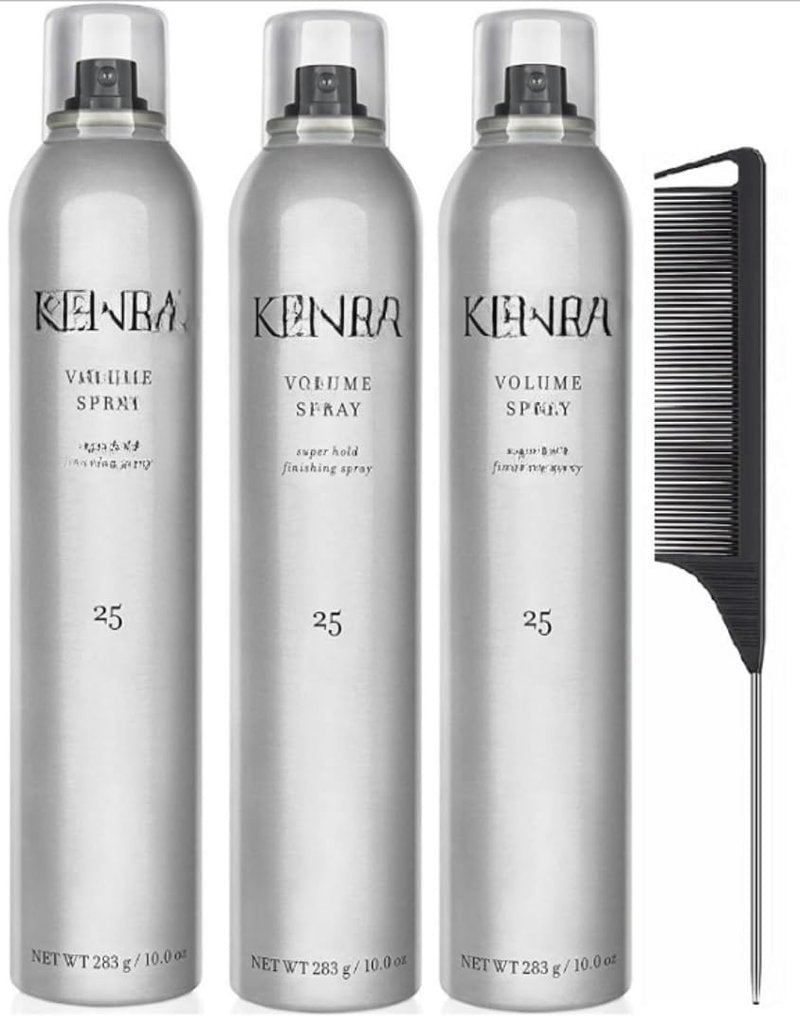 Volume Hairspray - Super Hold Finishing Spray 25 - It Leaves Hair Looking Natural & Shiny 10ounces (Pack Of 3) Includes Black Steel Comb