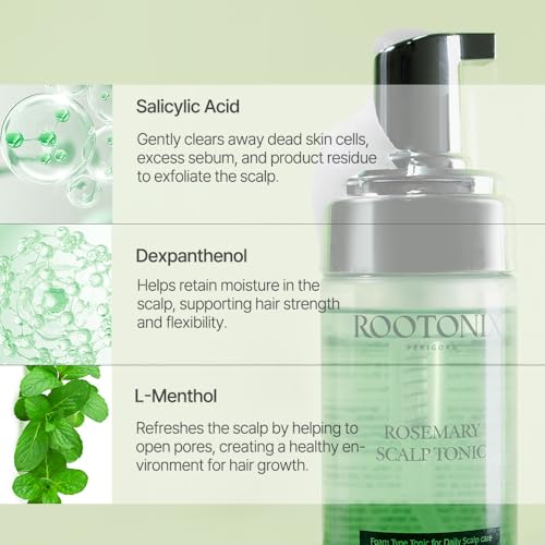 ROOTONIX Rosemary Scalp Tonic for Thinning Hair, Leave-In Treatment, K-Beauty Hair Growth Foam with Biotin, Caffeine (3.38oz /100 ml)