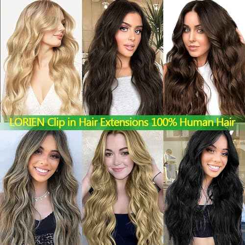 LORIEN Real Human Hair Clip in 100% Human Hair Extensions Brazilian Remy Human Hair Clip on Hair Extensions 8pcs Per Set with 18Clips Double Weft (20 Inch, 1B Natural Black)