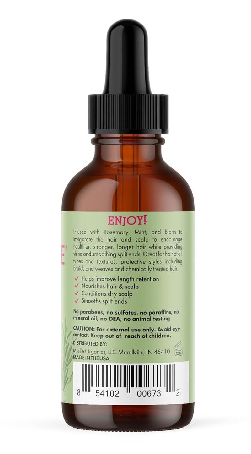 Mielle Organics Rosemary & Mint Hair Oil - Strengthening Biotin Oil Infused Frizzy & Damaged Hair Care - Split Ends & Dry Scalp Treatment to Support Longer, Healthier Strands, 2 Ounce
