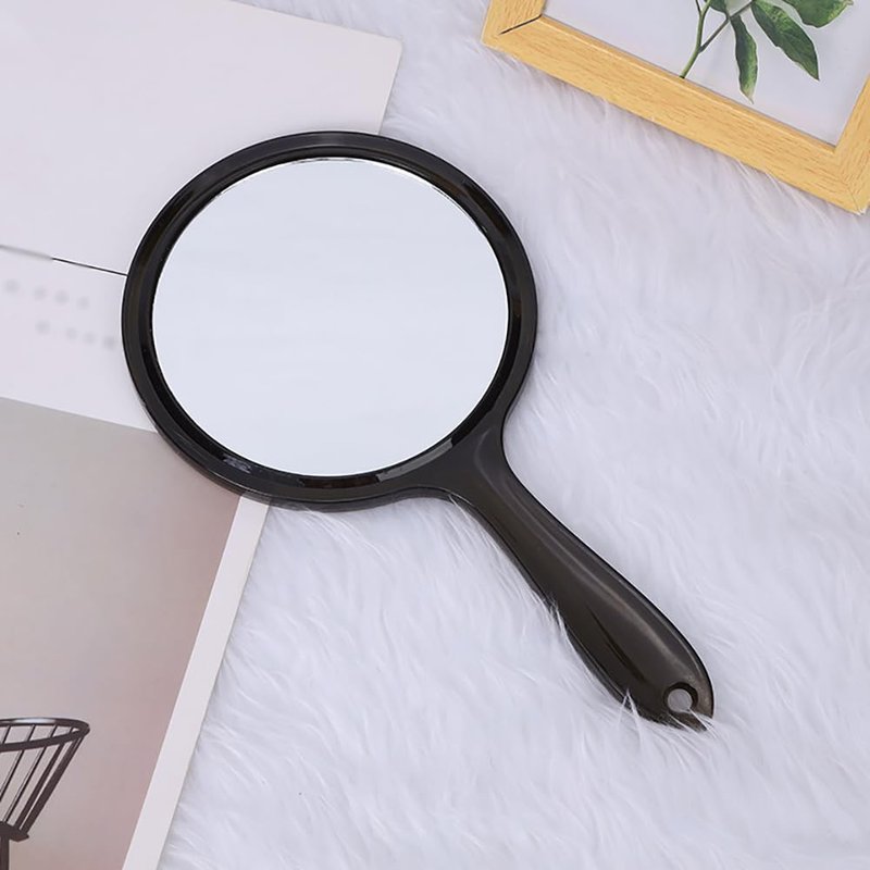 ccHuDE Black Double Sided Hand Mirror Travel Makeup Mirror Handheld Cosmetic Mirror Round Shaped Hand Mirror Make Up Vanity Mirror with Hanging Hole in Handle