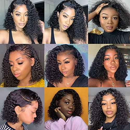 12 inch Water Wave Human Hair Deep Curly Short Bob Lace Front Wigs 13x4 Transparent Lace Frontal Wigs for Black Women Glueless Wet and Wavy Lace Front Wigs Human Hair
