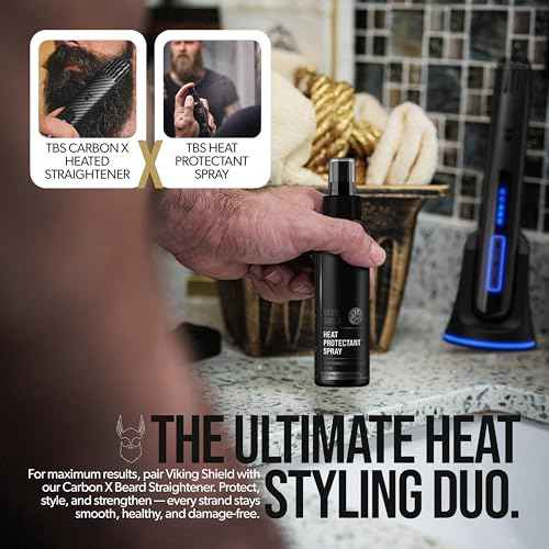 Beard & Hair Heat Protectant Spray - Viking Shield Beard Spray for Men, Protects Hair from Heat Damage of Straightener and Styling - Argan Oil Thermal Protector Spray - Protect Up To 450¨¬ F - 4 Fl Oz