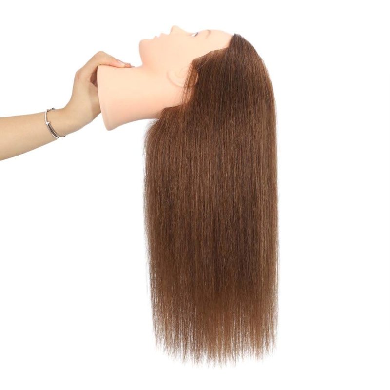 Opini Mannequin Head - 100% Real Human Hair Cosmetology Training Head for Hairstyling (Brown)