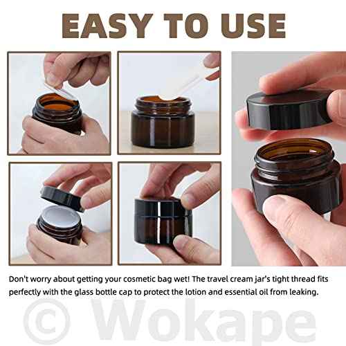 20 Pack 0.5oz/ 15ml Amber Glass Jars with Liner Lids Spatulas, Round Travel Containers for Ointments Lotion Creams Sample Pack
