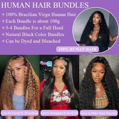12A Deep Wave Human Hair Bundles 16 18 20 Inch Deep Curly Bundles Human Hair 100% Unprocessed Brazilian Virgin Weave Double Weft Raw Remy Hair Deals Full And Thick
