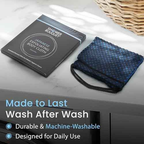 Japanese Exfoliating Washcloth for Back & Body - Charcoal & Silver Ion Exfoliating Towel - Two-Sided Gentle Exfoliation