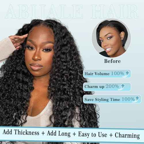 Burmese Curly V Part Wigs Human Hair 200% Density Upgrade U Part Human Hair Wigs with Drawstring and Spiral End Glueless Clip in Half Wigs for Black Women No Leave Out #1B Natural Black 20Inch