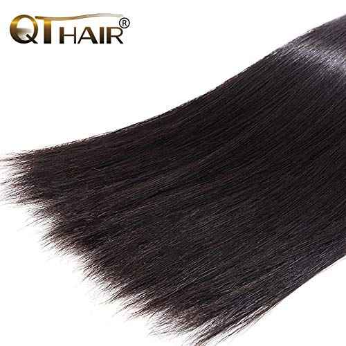 QTHAIR 16A Straight Human Hair Bundles 100% Unprocessed Indian Virgin Human Hair Extensions Indian Straight Virgin Human Hair Bundles (18" 18" 18",300g,Natural Black)