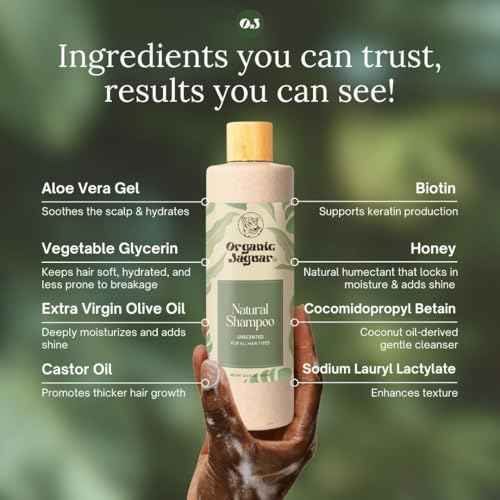 Organic Jaguar Natural Shampoo for Hair Care, Sulfate Free Shampoo with Castor Oil, Honey, Biotin, Glycerin, Aloe Vera & Mild Thickening Agent, Unscented, Dry to Color Treated to All Hair, 13.5 fl oz