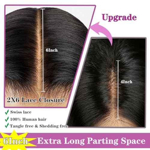 2x6 SKINLIKE Real HD Lace Closure Deep Parting Straight Human Hair 0.095mm Ultra-thin hd lace Closure Tiny knots Brazilian Virgin Human Hair Closure pre plucked with Natural Hairline, 20inch