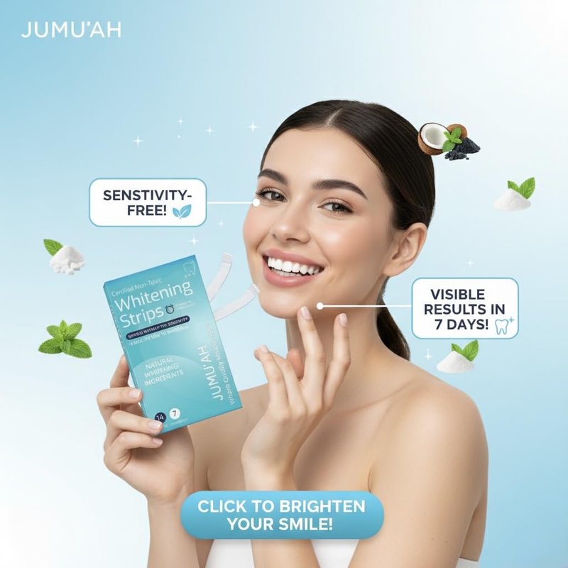 Jumu’ah Teeth Whitening Strips - 7 Treatments - 14 Strips - Enamel Safe - Certified Non-Toxic Teeth Whitening | Whitens Without Sensitivity, Coconut & Mint Flavor