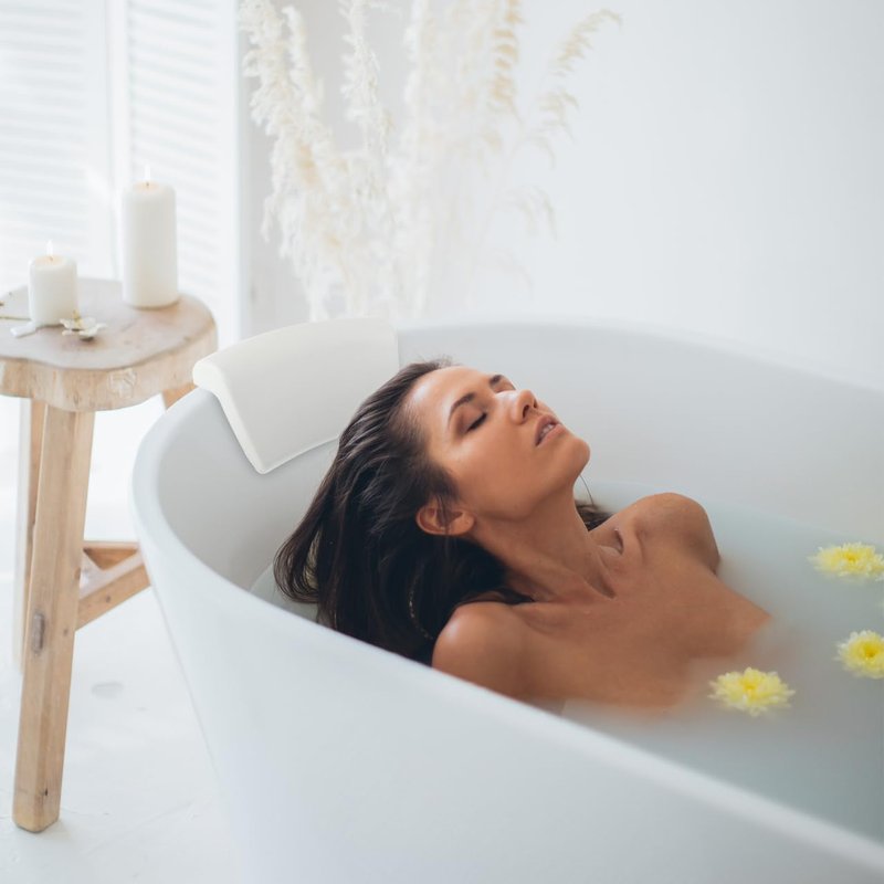 POPETPOP Bath Pillow for Tub - PU Wave Bath Pillow, White Bath Tub Pillows for Head and Neck, Waterproof Tub Pillow for Women Men Home, Hotel, Salon, Spa, Bathtub Accessories (11.59'' X 5.70'')