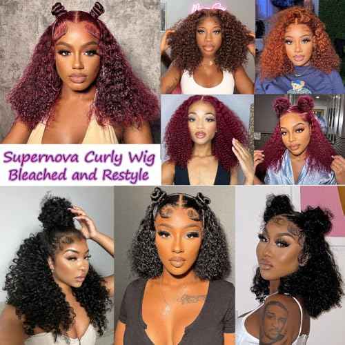 SUPERNOVA Curly Human Hair Wig Wear and Go Glueless Wigs Human Hair 13x6 HD Lace Front Wigs 16 Inch Pre Plucked Pre Cut Deep Curly 180% Density For Black Women