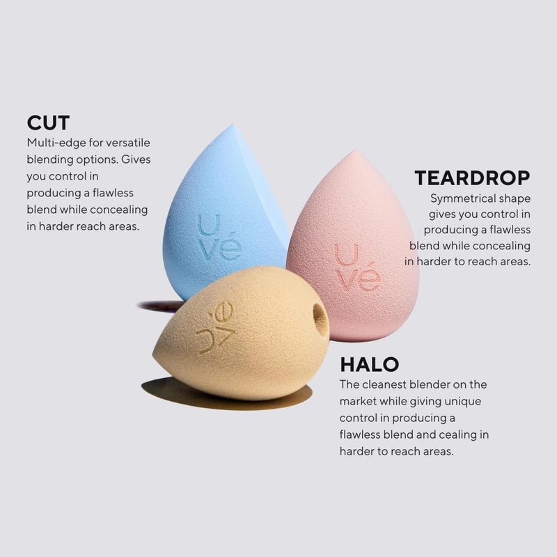 PURE Makeup Blender Sponge Set, Streak Free Application of Liquid, Powder & Cream Foundation, Professional Complexion Blending Tool, Cruelty Free, Vegan, Latex Free, Pack of 3 Shapes