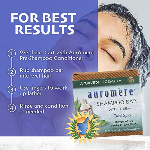 Auromere Ayurvedic Shampoo Bar - Eco Friendly, Handmade, Vegan, Cruelty Free, Natural, Non GMO, All in One Bar for Soap and Shampoo (4.23 oz), 6 pack
