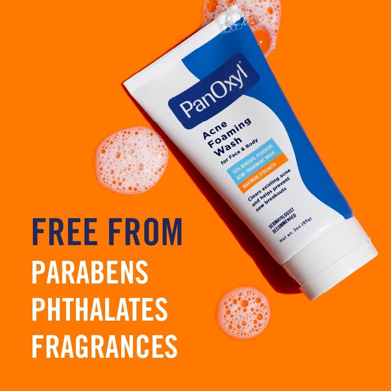 PanOxyl Acne Foaming Wash for face & body Benzoyl Peroxide 10% Maximum Strength Antimicrobial, 3 oz. - Travel Size