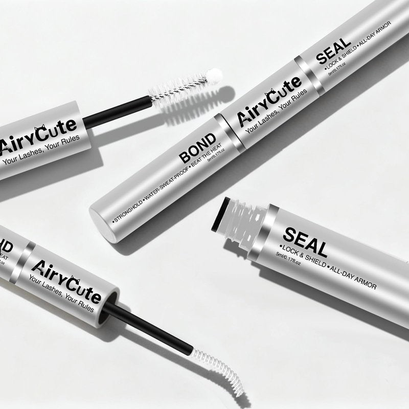 Lash Bond and Seal AiryCute, 150H Long Lasting Waterproof Lash Glue for Eyelash Clusters, Strong Hold, Latex-Free & Non-Irritating Extension Glue for Sensitive Eyes & DIY at Home(White 5ml+5ml)