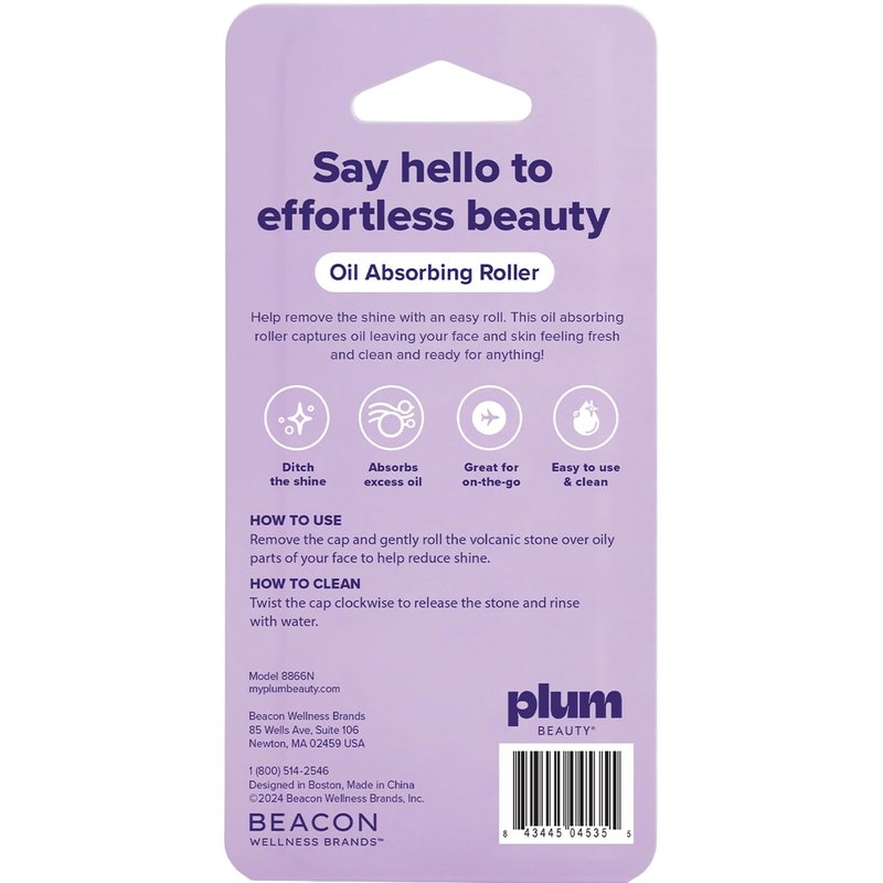 Plum Beauty Oil Absorbing Roller, Reusable 2-Pack – Oily Skin Products for Women, Absorbs Excess Oil, Travel-Ready