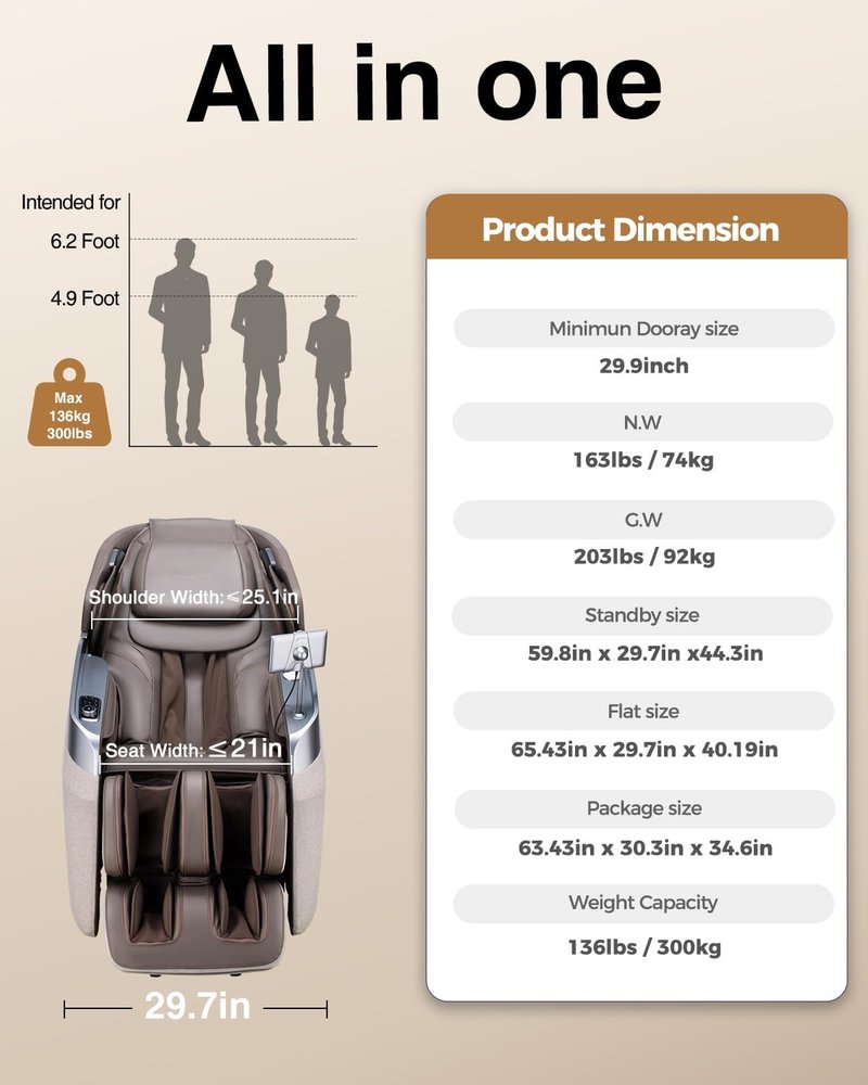 Skiennix 2026 4D Massage Chair - Full Body Shiatsu Recliner with AI Control & Heat System | Brown