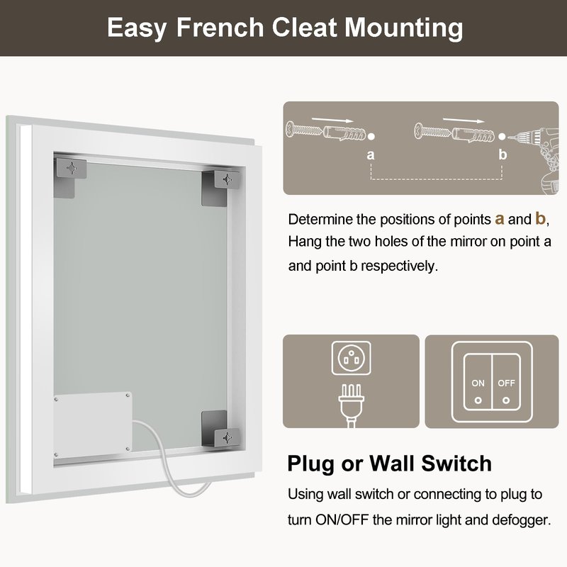 Oerbasz 40x30 LED Bathroom Mirror with Lights, Front and Rear Lighting, Tempered Glass, Dimmable, Multiple Light Modes, Anti-Fog Lighted Bathroom Vanity Mirror for Wall, Memory Function