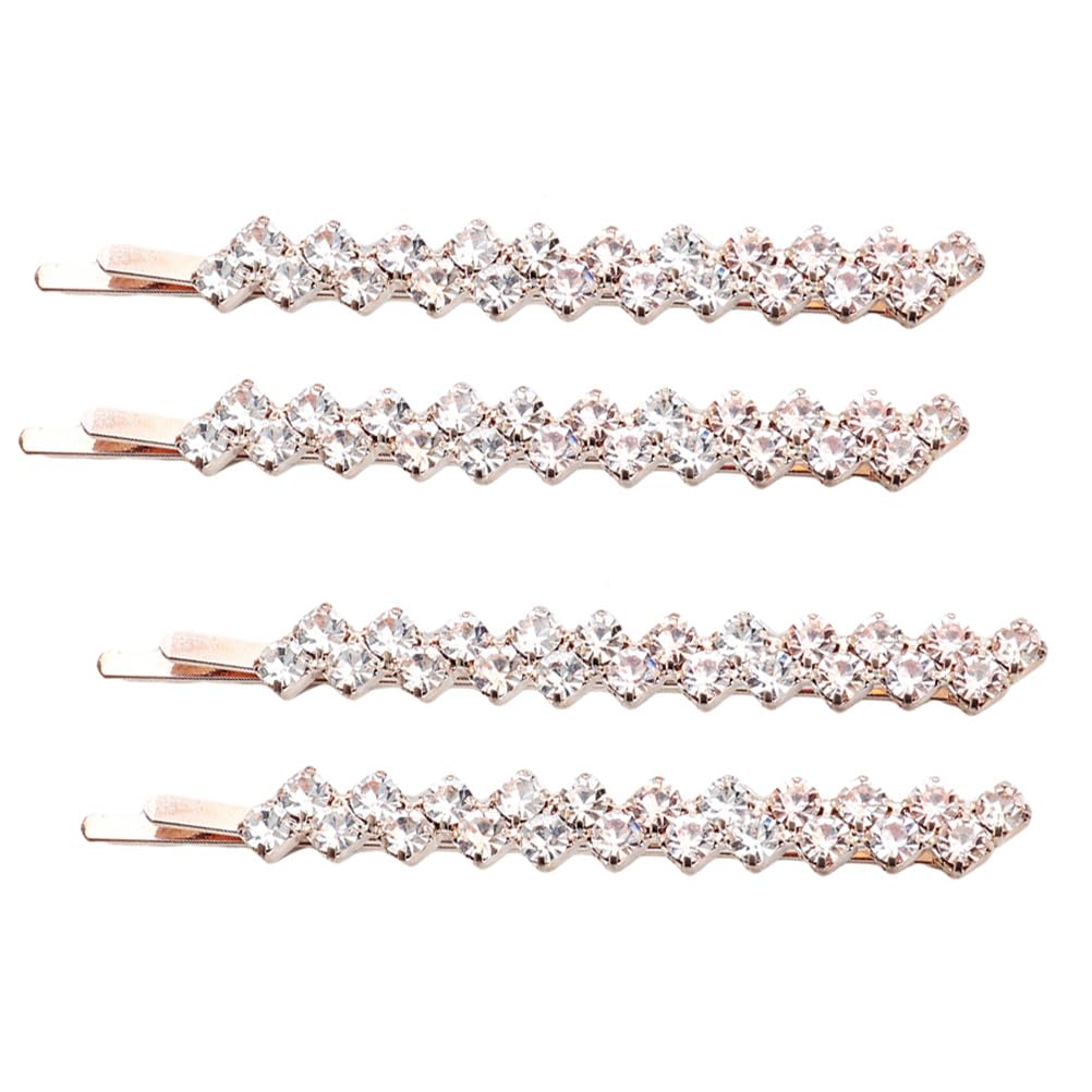 Uonlytech Hair Jewelry Clip, 1 Set 2 Pairs Rhinestone Hair Barrette, Rose Gold Fashion Hair Clip for Women