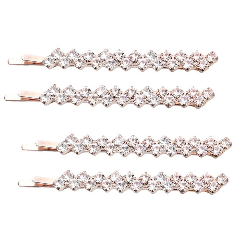 Uonlytech Hair Jewelry Clip, 1 Set 2 Pairs Rhinestone Hair Barrette, Rose Gold Fashion Hair Clip for Women