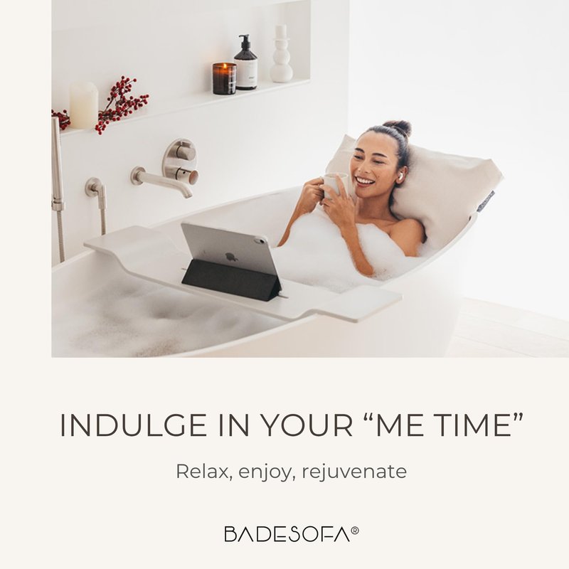 BADESOFA® Luxury Bath Pillow S - Ultra Comfortable & Quick-Drying Bath Back Pillow - Washable Full Body Bath Pillow for Bathtub - Therapeutic Head and Neck Support - Luxury Spa Cushion in Ivory Pearl