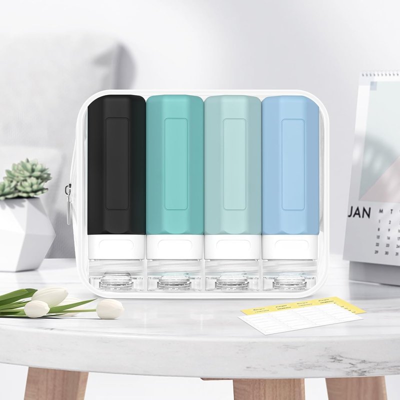 Travel Bottles for Toiletries - TSA Approved 3oz Leak Proof Silicone Containers | BPA Free Essentials Kit in Gray