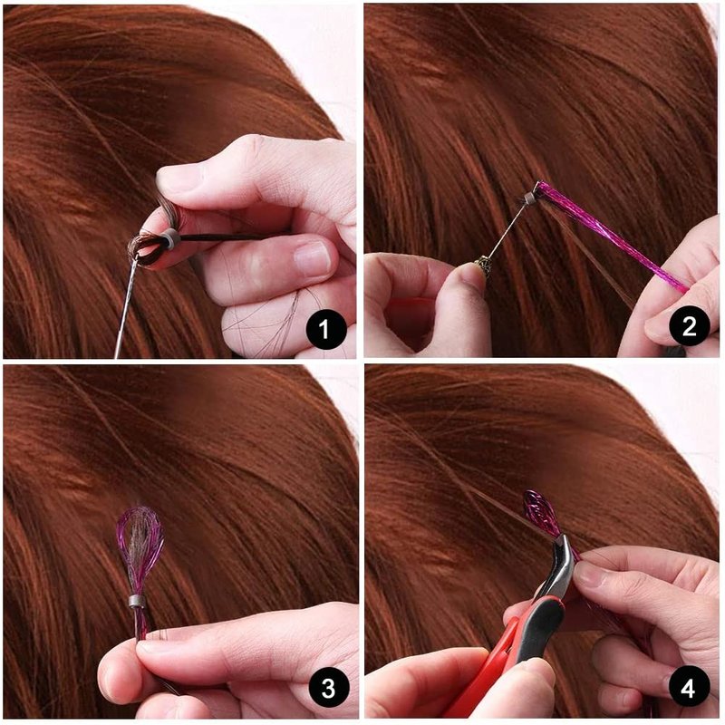 Hair Tinsel Kit, Fairy Hair Tinsel with Tools 48 Inch Hair Tinsel Heat Resistant Glitter Tinsel Hair Extensions