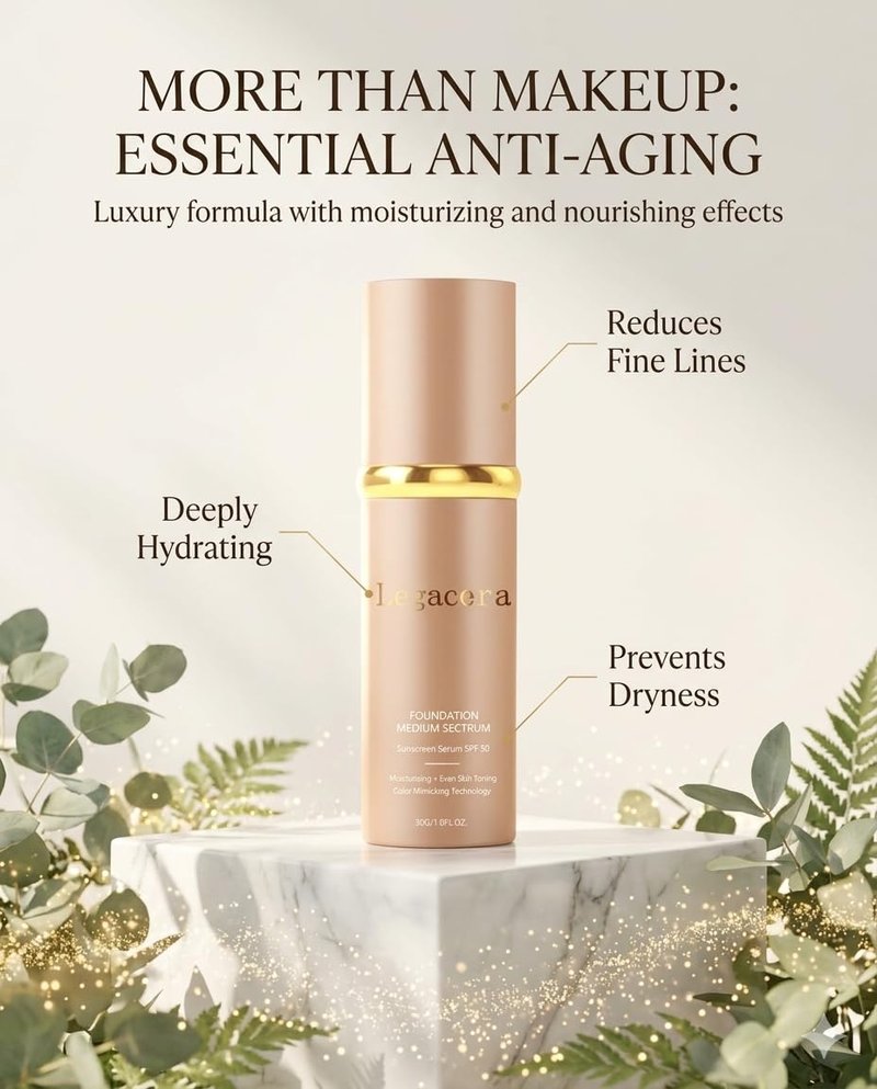 Official Legacera Foundation for Mature Skin, 4-in-1 Foundation - Longwear Match, Hydrating Full Coverage, Long-Lasting & Waterproof, for all Skin Types