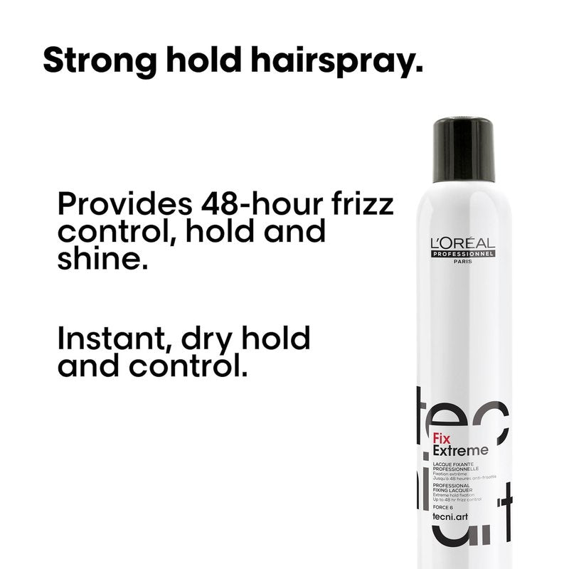 L'Oréal Professionnel Paris Fix Extreme Lacquer - Strong Hold Hairspray For All Hair Types, Anti-Frizz and Shine, Packaging May Vary