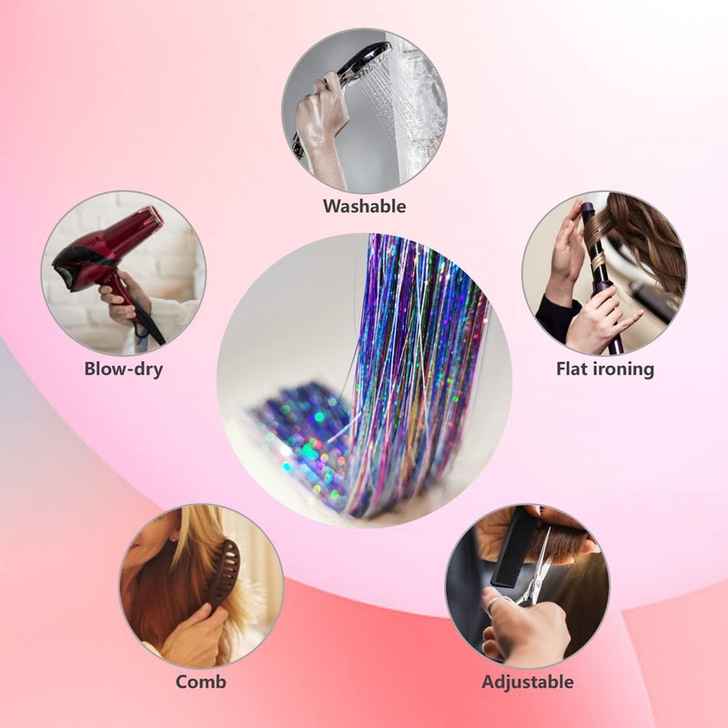 Skiennix Hair Tinsel Kit - 2400 Strands of Glittering Extensions | 12 Colors, 48 Inches for Women & Girls