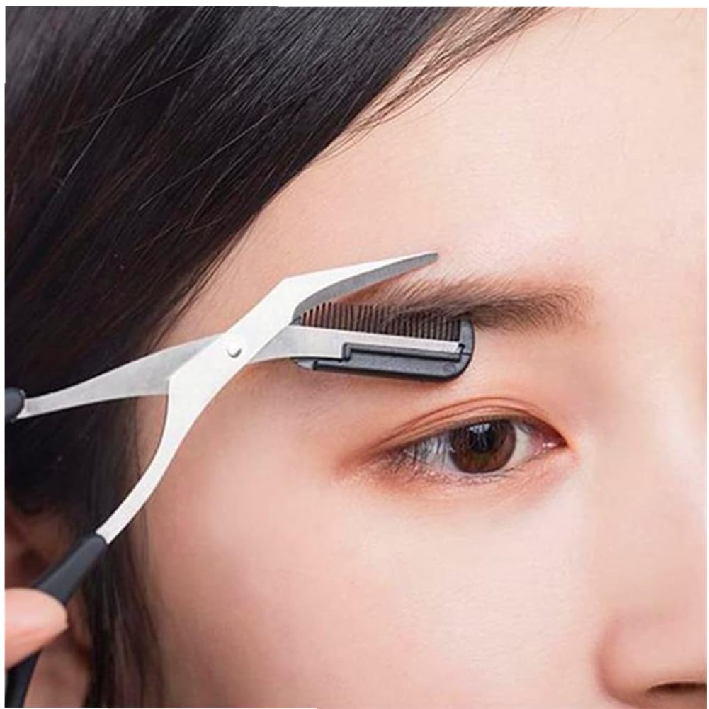 XUJINCN Eyebrow Trimmer Scissors,Eyebrows Scissors with Comb(Detachable), Eyebrows Grooming Tool Designed Specifically for Women,Non-Slip Handle Design Eyebrow Trimming Scissors(Black)