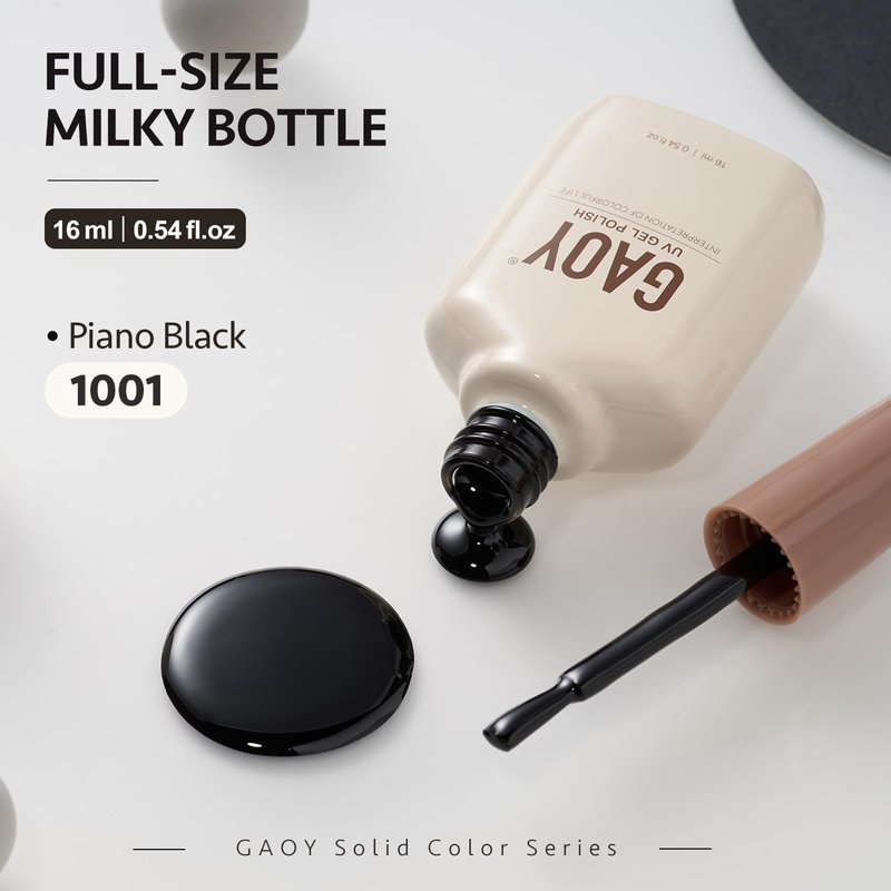 GAOY Black Gel Nail Polish, 16ml Color 1001 Soak Off UV Light Cure Gel Polish for Nail Art DIY Manicure at Home