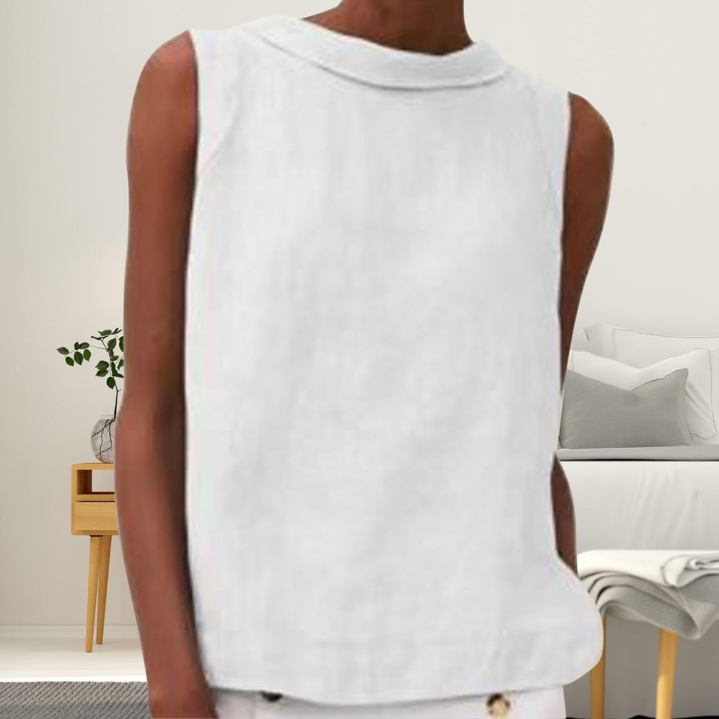 TBILILO Womens Sleeveless Crop Tank Tops Round Neck Solid Color Cotton Linen Basic Tee Shirts Summer Loose Fit Shirt Beach Vacation Clothes for Women Casual Vest White M