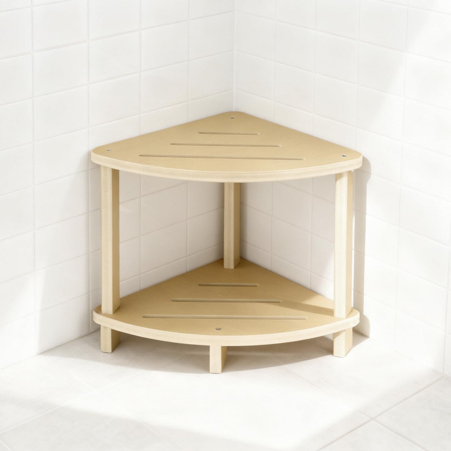 SweetBin Corner Shower Stool for Inside Shower, 17in Shower Foot Rest for Shaving Legs with Storage Shelf 2-Tier, Waterproof Bath Stool Bench for Small Spaces Bathroom Seat