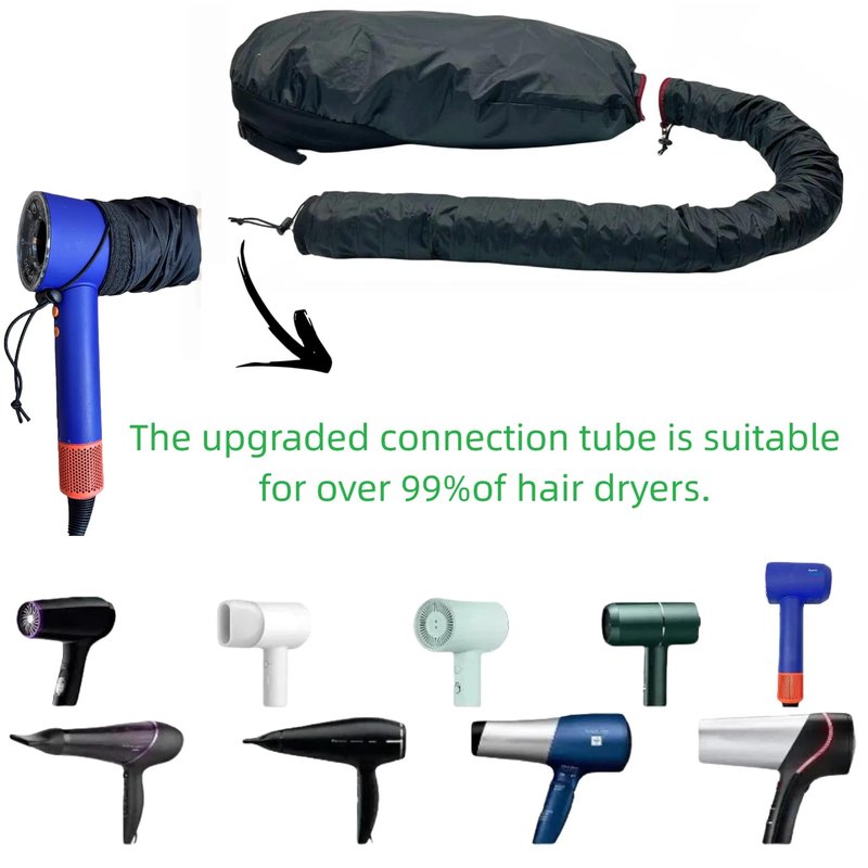 Hooded Hair Dryer for Curly Hair, Large Adjustable Blow Dryer Cap, Portable Hair Dryer Bonnet Attachment, Soft Diffuser for Fast Drying & Deep Conditioning, Headband Integrated Design (Black)