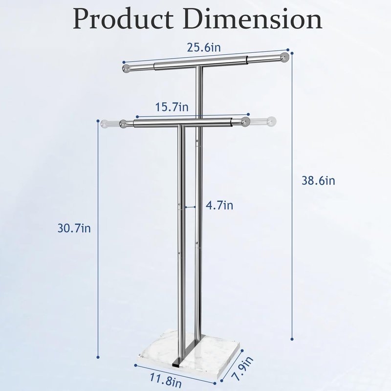 Kayfia 40" Standing Towel Rack with Weighted Marble Base, Width Adjustable & Taller Bathroom Towel Rack Stand, 2-Tier Towel Racks for Bathroom, Multiple Spaces Stainless Steel Brushed Finish