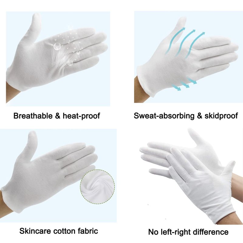 12Pairs White Cotton Gloves for Eczema and Dry Hands - Breathable Work Glove Liners - Moisturizing SPA Soft Jewelry Inspection Gloves - Stretchy Fit Cloth Gloves for Most Women
