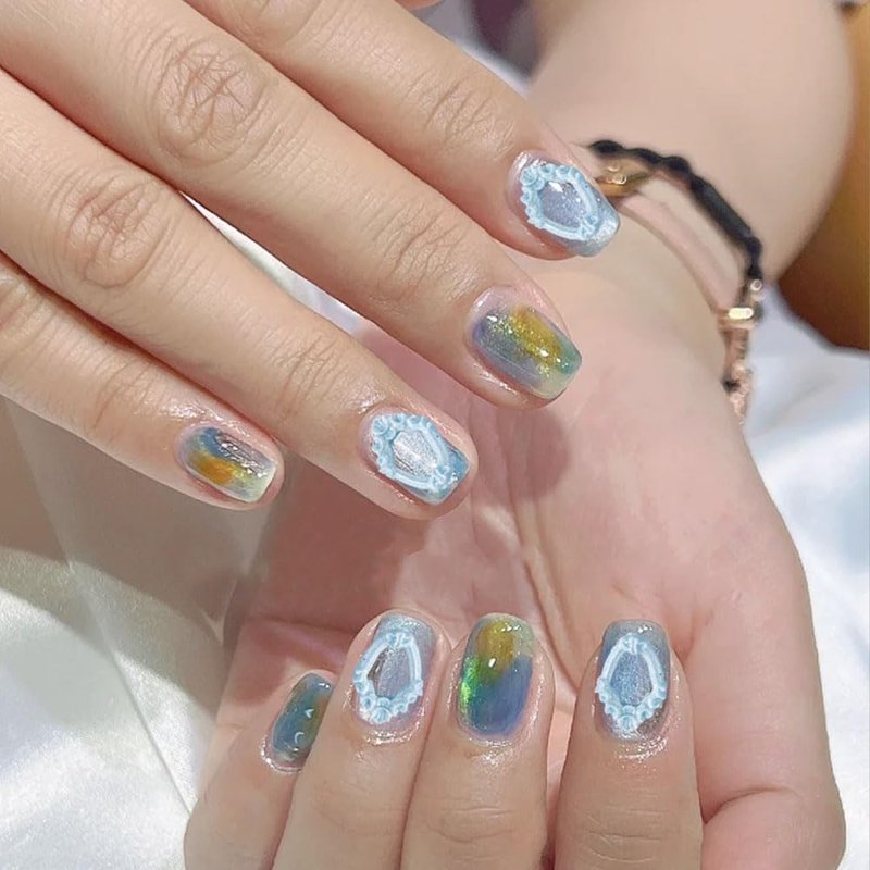 Victorian Frame Nail Charms, 150 Pieces, Yellow Pink Blue, 3D Nail Art Decorations