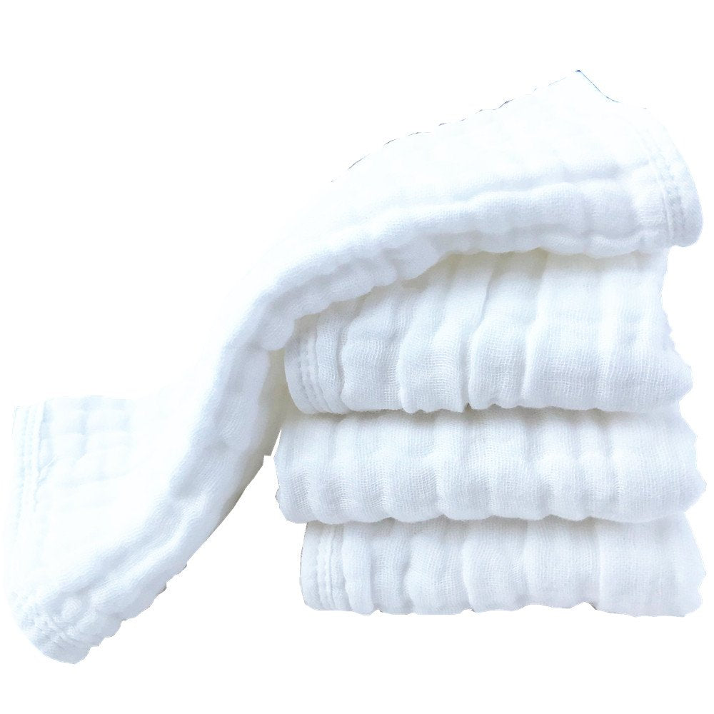 Synrroe Burp Cloths Large, Muslin Burp Cloths for Baby, Extra Absorbent and Soft, 6 Layers 20 by 10 Inches 100% Cotton (White Large 4 Pack)