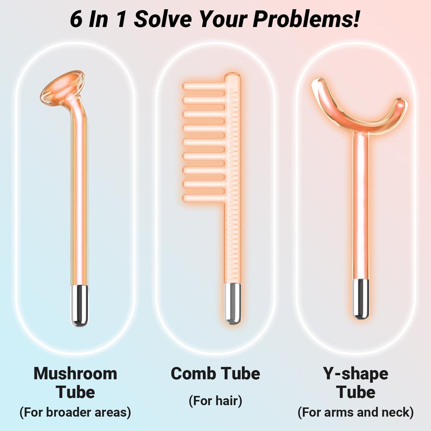 TUMAKOU High Frequency Facial Wand - Orange High Frequency Facial Device Machines for Skin Face Hair - High Frequency Wand with 6 Different Glass Tubes