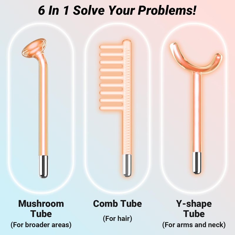 TUMAKOU High Frequency Facial Wand - Orange High Frequency Facial Device Machines for Skin Face Hair - High Frequency Wand with 6 Different Glass Tubes